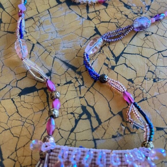 Hand Woven Bead Pouch Necklace Reversible Hummingbird Cat Cottage Boho Trinket - Picture 14 of 16